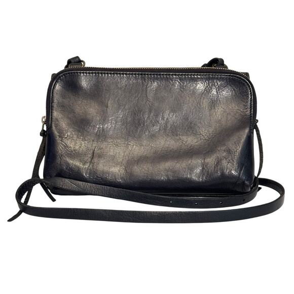 Madewell Handbags - Madewell Black Leather Twin Zip Pouch Snap Bottom Crossbody Bag w/Mirror Preppy
